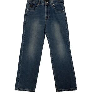 Phat Farm Classics Mens 32x32 Embroidered Denim Jeans Distressed Retro Blue Y2K